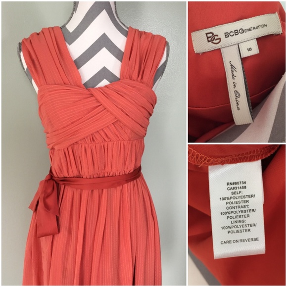 Last Chance!! BCBGeneration Coral Belted Wrap Chiffon Dress 10 - Picture 3 of 3